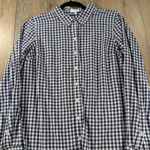 2/$30 Crown & Ivy Top Womens Large Blue Check Plaid Button Up Long Sleeve Preppy